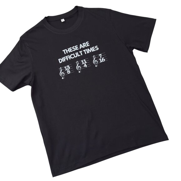 Music Humor Graphic T Shirt Small Relaxed Fit Black Difficult Times Treble Clef - Picture 9 of 10